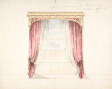 Design for Red Curtains with a Gothic Style Gold Pediment, early 19th century. Creator: Anon