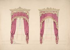 Design for Red Curtains with Gold Fringes and a Gold and White Pediment, early 19th century. Creator: Anon