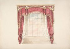 Design for Red Curtains with Gold Fringes and Gold and White Pediment, early 19th century. Creator: Anon