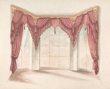 Design for Red Curtains with Red Fringes and a Gold Pediment, early 19th century. Creator: Anon