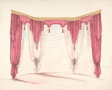 Design for Red Curtains with Red Fringes and a Gold Pediment, early 19th century. Creator: Anon
