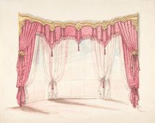 Design for Red Fringed and Tasseled Curtains with a Gold Pelmet, early 19th century. Creator: Anon