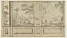 Design for room wall with three wallpaper panels, c. 1752-c. 1819. Creator: Juriaan Andriessen