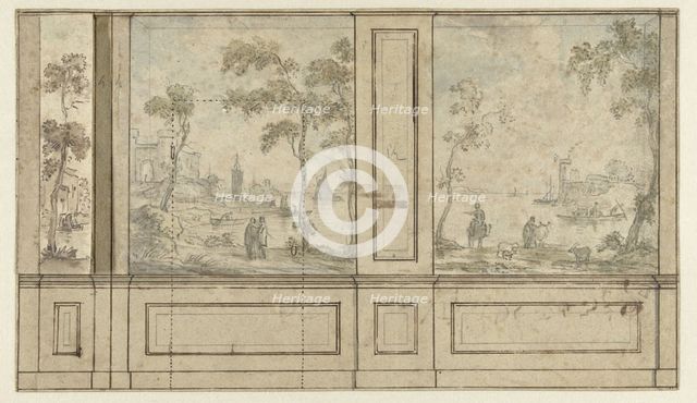 Design for room wall with three wallpaper panels, c. 1752-c. 1819. Creator: Juriaan Andriessen.