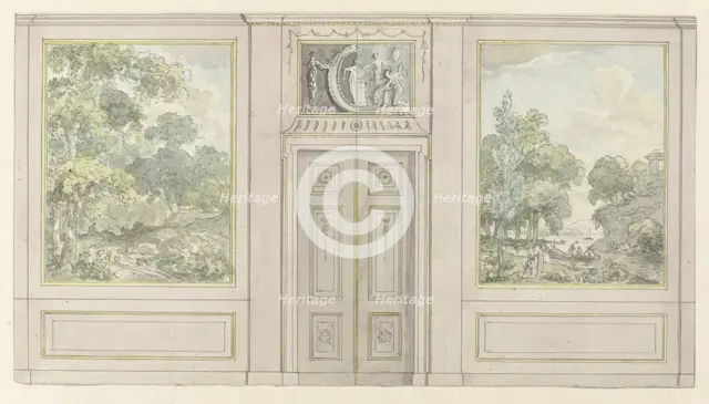 Design for room wall with two variants for the upper door piece, c.1752-c.1819. Creator: Juriaan Andriessen.