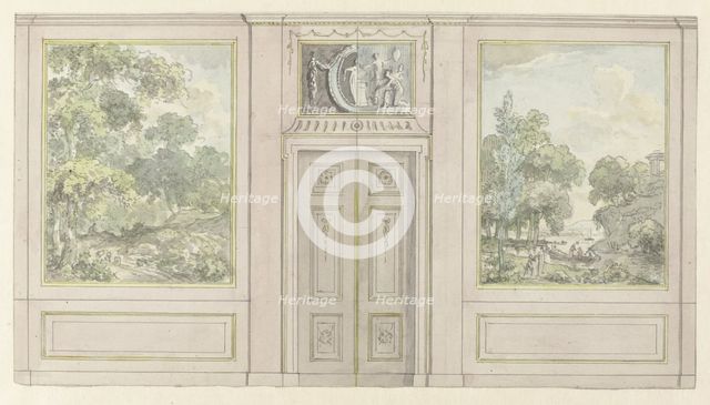 Design for room wall with two variants for the upper door piece, c.1752-c.1819. Creator: Juriaan Andriessen.