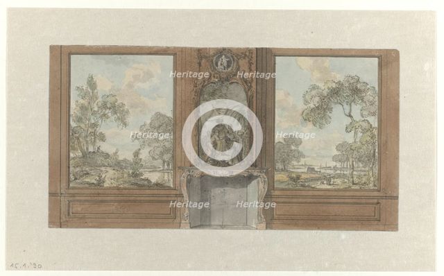 Design for room wall with chimney piece wih motif of the baptism of the Eunuch, c.1752-c.1819. Creator: Juriaan Andriessen.