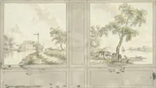 Design for room wall with paintings of Duivendrechtse Bridge and Krimpen aan de Lek, 1752-1819. Creator: Juriaan Andriessen