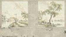 Design for room wall with paintings of Duivendrechtse Bridge and Krimpen aan de Lek, 1752-1819. Creator: Juriaan Andriessen