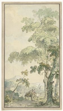 Design for room wallpaper of landscape with cart, c.1752-c.1819. Creators: Juriaan Andriessen, Isaac de Moucheron