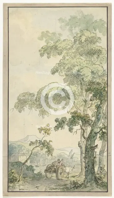 Design for room wallpaper of landscape with cart, c.1752-c.1819. Creators: Juriaan Andriessen, Isaac de Moucheron.