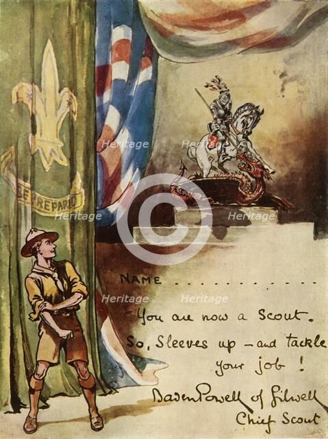 Design for Scouts Enrolment Card, (1944).  Creator: Robert Baden-Powell.