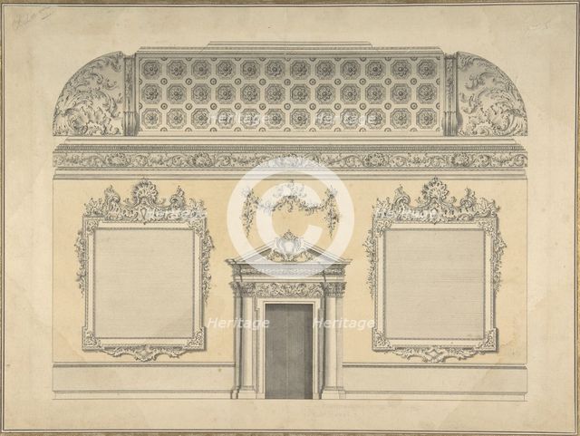 Design for Section of a Rococo Room, with a Coved Ceiling and Ornamented Corinthian..., ca.1750. Creator: Attributed to Thomas Lightoler.