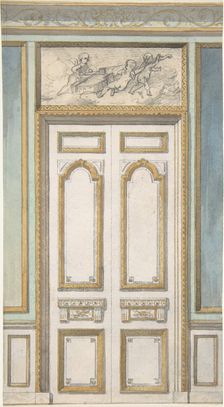 Design for Single Door and Overdoor Panel with Cupids Bearing a Violin, second half 19th century. Creators: Jules-Edmond-Charles Lachaise, Eugène-Pierre Gourdet