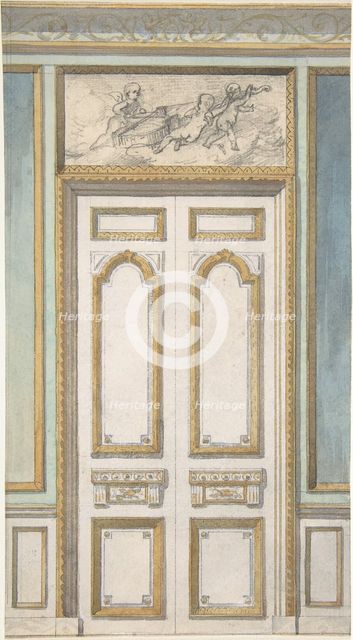 Design for Single Door and Overdoor Panel with Cupids Bearing a Violin, second half 19th century. Creators: Jules-Edmond-Charles Lachaise, Eugène-Pierre Gourdet.