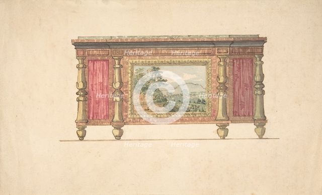 Design for Sideboard with Inset Landscape, early 19th century. Creator: Anon.