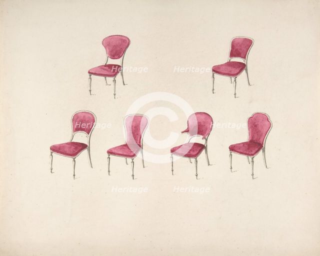 Design for Six Chairs with Scarlet Upholstery (verso: Sketch for Sofa), early 19th century. Creator: Anon.