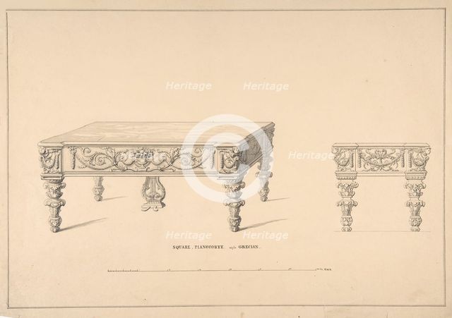 Design for Square Pianoforte, Grecian Style, 1835-1900. Creator: Robert William Hume.