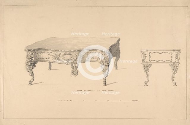 Design for Square Pianoforte, Louis Quatorze Style, 1835-1900. Creator: Robert William Hume.