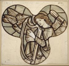 Design for stained glass in Lyndhurst Church: An Angel Harpist, 1862. Artist: Sir Edward Coley Burne-Jones