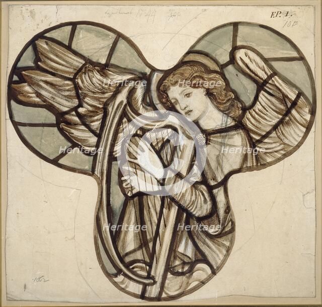 Design for stained glass in Lyndhurst Church: An Angel Harpist, 1862. Artist: Sir Edward Coley Burne-Jones.