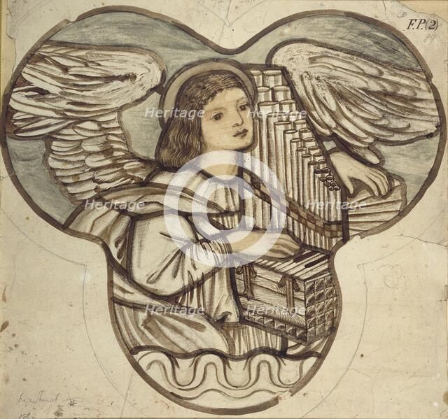 Design for stained glass in Lyndhurst Church: An Angel Organist, 1886. Artist: Sir Edward Coley Burne-Jones.