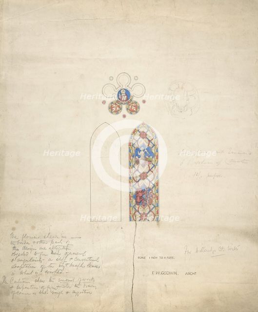 Design for stained glass windows in Ditteridge Church, ca. 1859. Creator: Edward William Godwin.