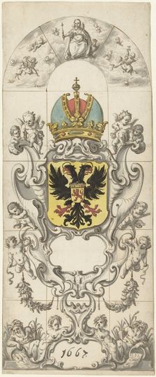 Design for stained glass window 10 donated by the Rijnland Water Board, 1667. Creator: Pieter Jansz