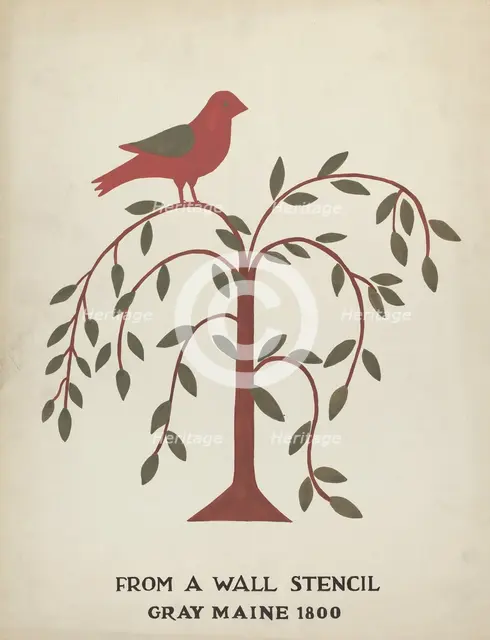 Design from Gray, Maine 1800 (no. 1): From Proposed Portfolio "Maine Wall Stencils", 1935/1942. Creator: Mildred E Bent.