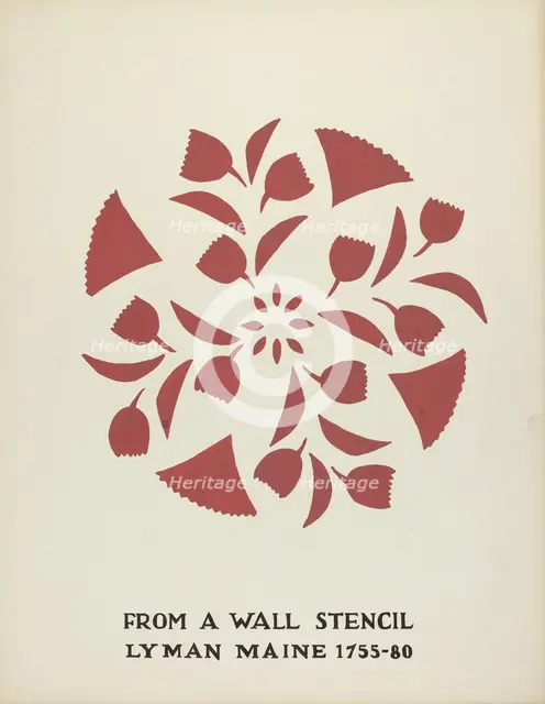 Design from Lyman, Maine 1755-1780: From Proposed Portfolio "Maine Wall Stencils", 1935/1942. Creator: Mildred E Bent.