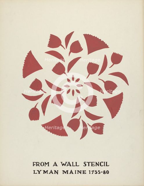 Design from Lyman, Maine 1755-1780: From Proposed Portfolio "Maine Wall Stencils", 1935/1942. Creator: Mildred E Bent.