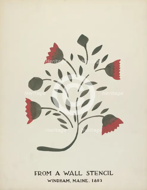Design from Windham, Maine 1803: From Proposed Portfolio "Maine Wall Stencils", 1935/1942. Creator: Mildred E Bent.