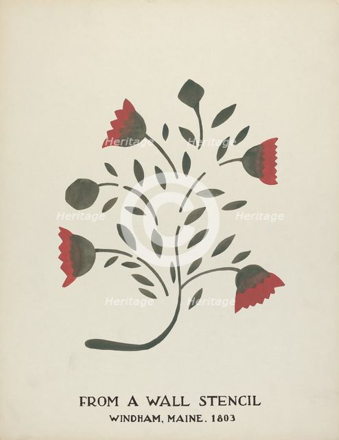 Design from Windham, Maine 1803: From Proposed Portfolio "Maine Wall Stencils", 1935/1942. Creator: Mildred E Bent.