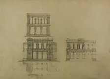 Design Projects, Building Elevation Studies and Plan, c. 1860-1870. Creator: Carl J Furst