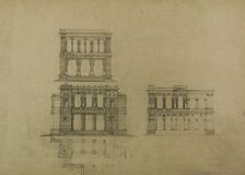 Design Projects, Building Elevation Studies and Plan, c. 1860-1870. Creator: Carl J Furst