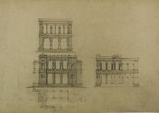 Design Projects, Building Elevation Studies and Plan, c. 1860-1870. Creator: Carl J Furst
