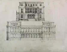 Design Projects, Building Elevation Study, c. 1860-1870. Creator: Carl J Furst