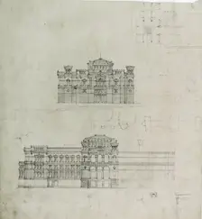 Design Projects, Elevation Studies and Plan, c. 1860-1870. Creator: Carl J Furst