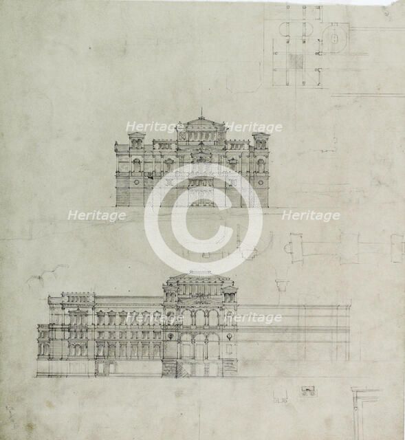Design Projects, Elevation Studies and Plan, c. 1860-1870. Creator: Carl J Furst.