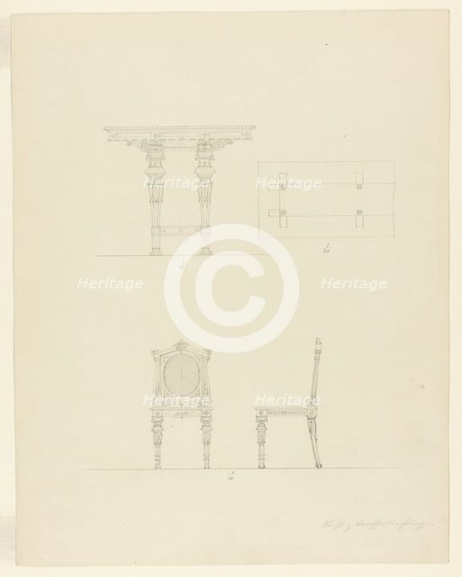 Design Projects, Table and Chair Elevations, c. 1860-1870. Creator: Carl J Furst.