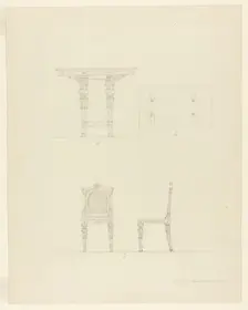 Design Projects, Table and Chair Elevations, c. 1860-1870. Creator: Carl J Furst