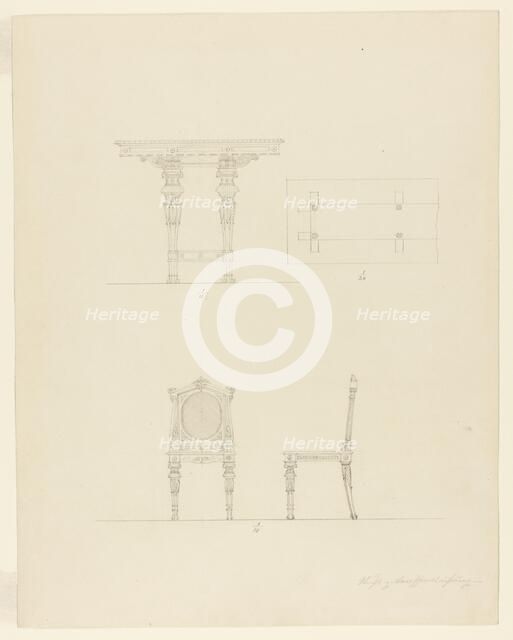 Design Projects, Table and Chair Elevations, c. 1860-1870. Creator: Carl J Furst.