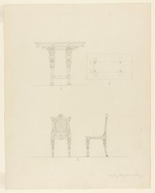 Design Projects, Table and Chair Elevations, c. 1860-1870. Creator: Carl J Furst