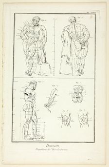 Design: Proportions of the Farnese Hercules, from Encyclopédie, 1762/77. Creator: Benoit-Louis Prevost
