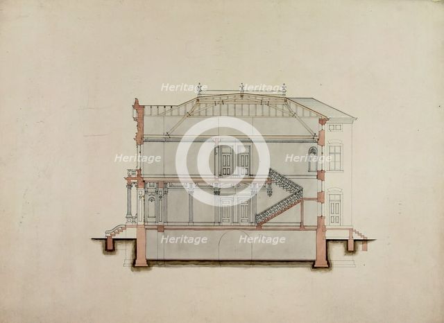 Design Studies, Section Through House, Presentation, c. 1860-1870. Creator: Carl J Furst.