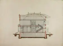Design Studies, Section Through House, Presentation, c. 1860-1870. Creator: Carl J Furst
