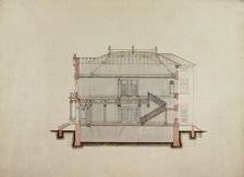 Design Studies, Section Through House, Presentation, c. 1860-1870. Creator: Carl J Furst