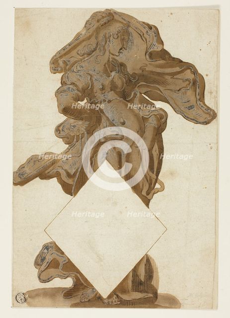 Design with Female Figure in Flowing Drapery, n.d. Creator: Possibly Hendrick Goltzius (Dutch, 1558-1617) or Hubrecht Goltzius (German, 1526-1583) or possibly after Joachim Wtewael (Dutch, c. 1566-1638).
