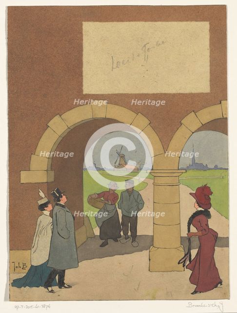 Design with pedestrians at a gatehouse, 1868-1940. Creator: Johan Coenraad Braakensiek.