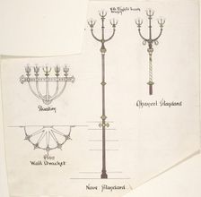 Designs for Church Lights: Wall Bracket, Nave Standard, Chancel Standard, ca. 1880. Creator: Richardson Ellson & Co